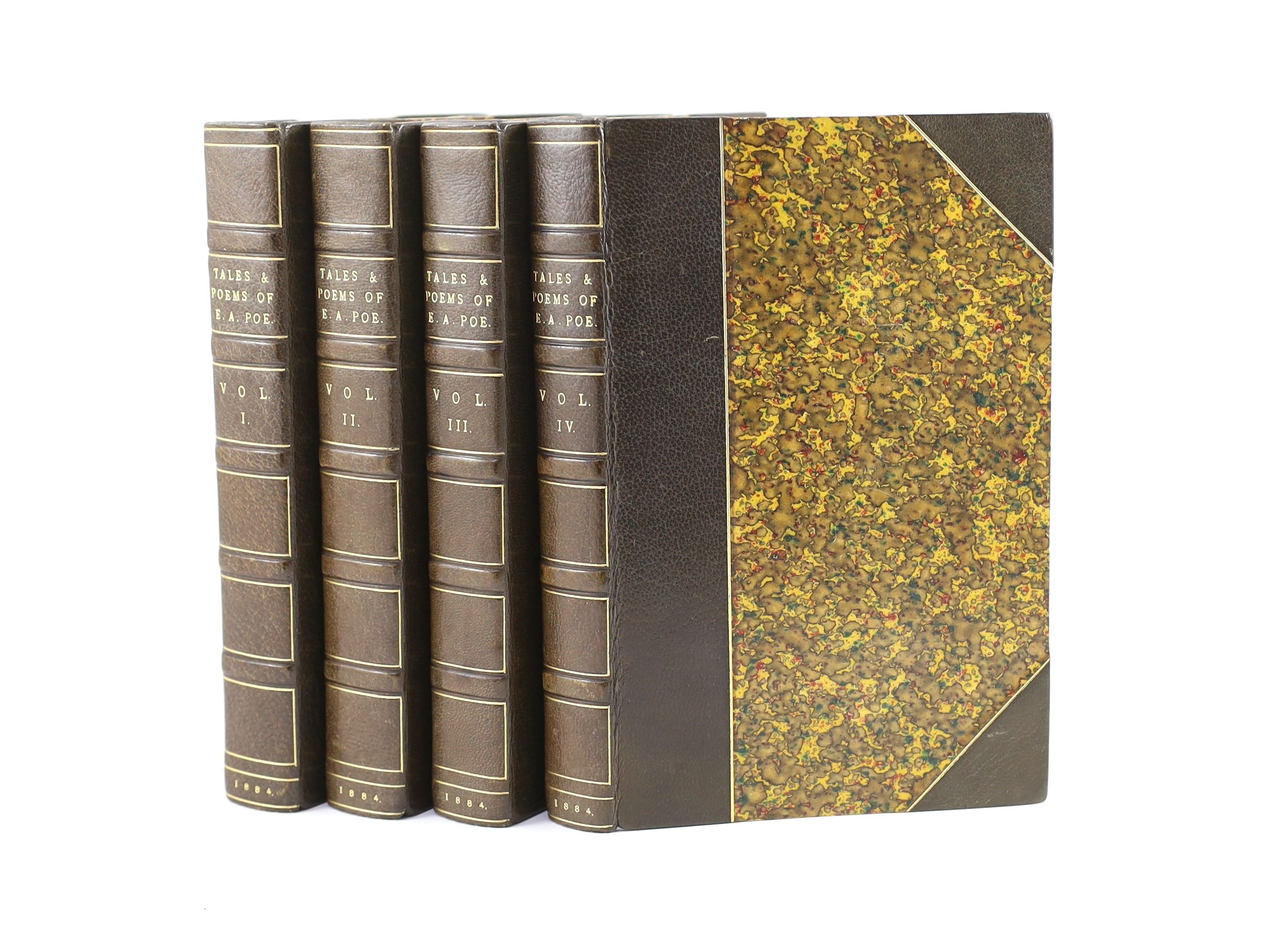 Poe, Edgar A - The Tales and Poems of Edgar Allan Poe, 4 vols, one of 150, 8vo, brown half morocco gilt, with engraved frontis, John C. Nimmo, London, 1884